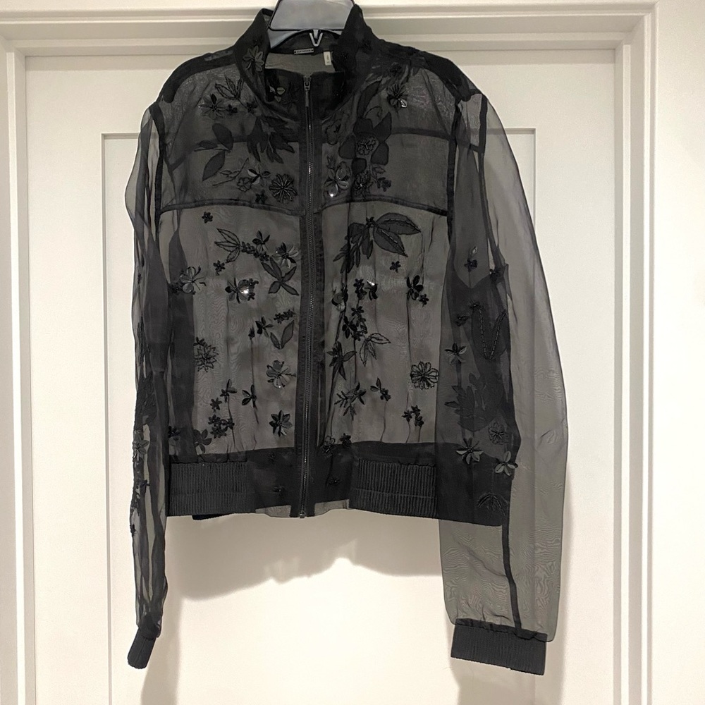 Elie Tahari Silk Embellished Beaded Bomber Jacket